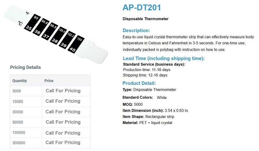 Disposable Promotional Thermometer Strips